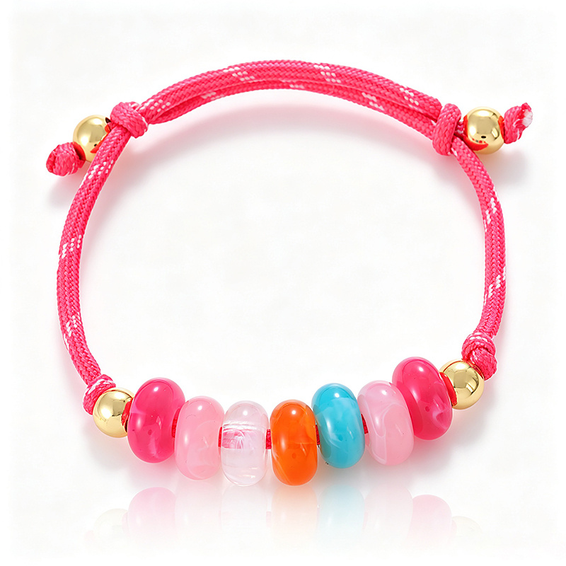Woven Rainbow Ombre Resin Flat Bead Adjustable Wrist Strap